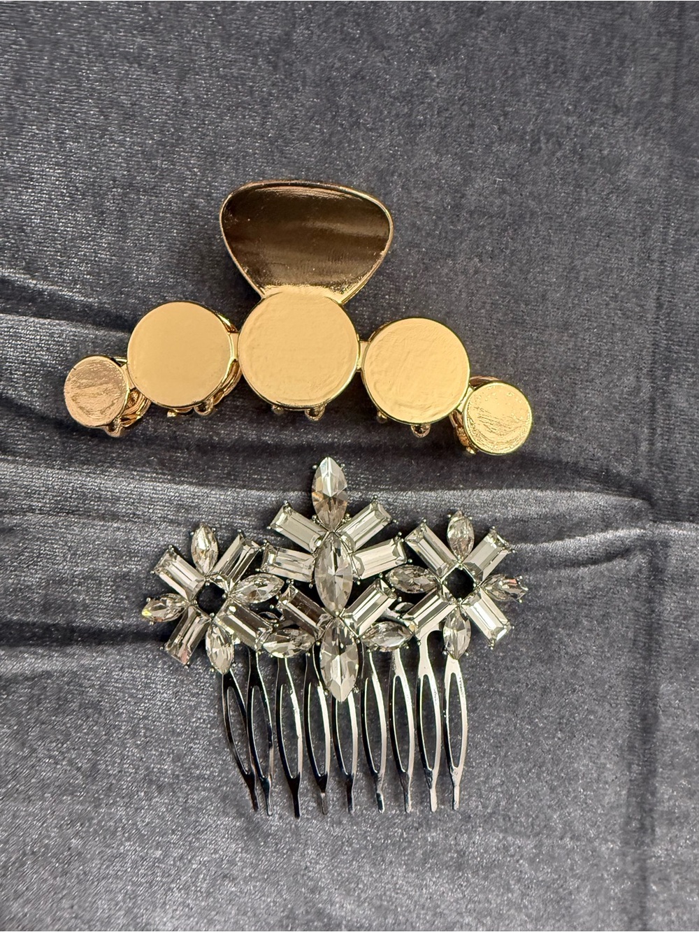 Gold and Silver Hair Accessory Set - Decorative Comb & Claw Clip